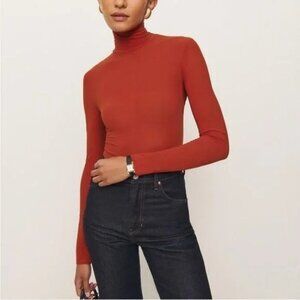 Reformation NWT Cordelia Knit Turtleneck Long Sleeve Bodysuit in Ketchup Red